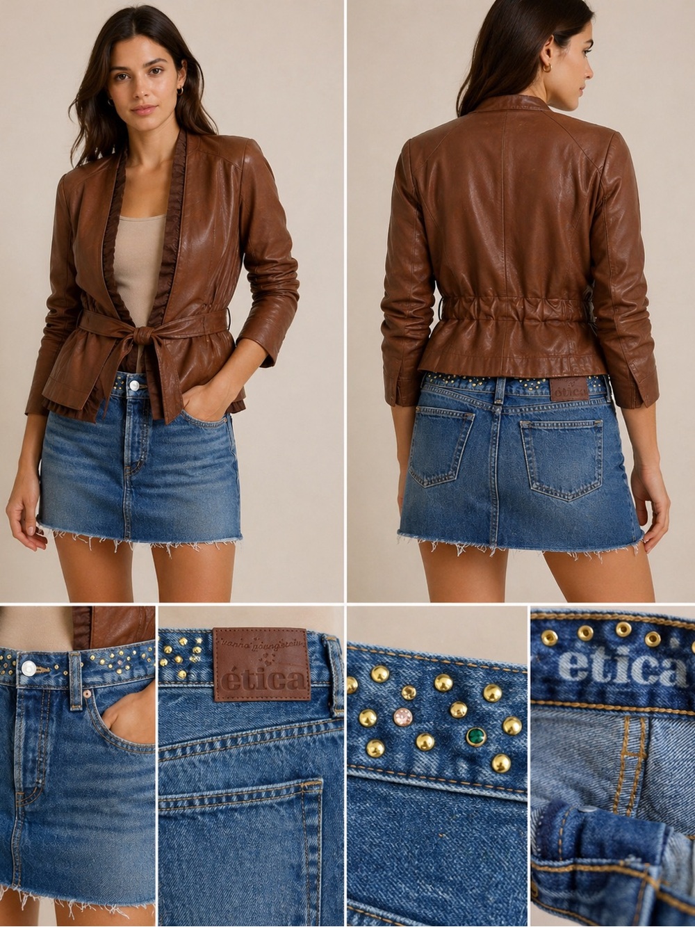 Etica Blue Denim Mini Skirt with Studded Waistband